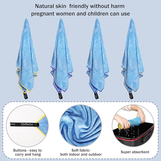 Dofilachy 4 Pack Camping Towel - Quick Dry Towel - Microfiber Travel Sports Towels - Super Absorbent Swim Towel (4, Blue)