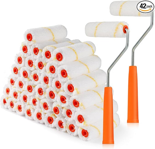 Microfiber Paint Roller 4 Inch, 40 Pack Mini Paint Roller Covers, Small Paint Rollers for House Painting with Paint Roller Frame, Wall Painting Tool