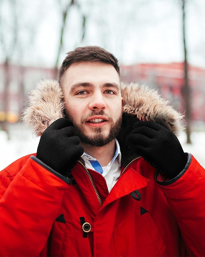 SATINIOR 4 Pairs Winter Gloves for Men Knit Warm Lining Cold Weather Gloves with Anti Slip Grips Touch Screen Texting Mittens