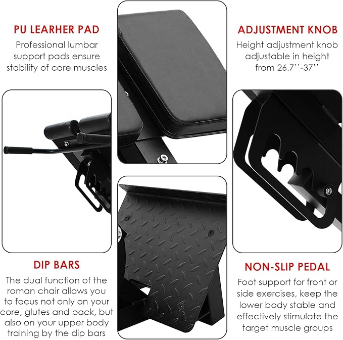 FANATICS Roman Chair Back Extension Machine Hyperextension Bench Reverse Hyper Lower Back Exercise Equipment Multi-Functional Core and Glute Workout Bench for Home Gym