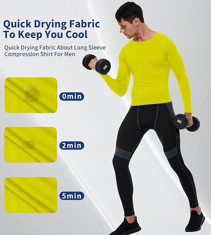 Compression Shirt Men Long Sleeve Quick Dry T-Shirt Athletic Workout Base Layer Running Sports Gym Undershirts