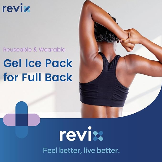 REVIX Extra-Large Back Ice Pack, Reusable Gel Cold Compress Wrap for Full Back Relief, Ideal for Muscle Pain, Tiredness, Recovery, and Sore Muscles – Adjustable Straps, Purple