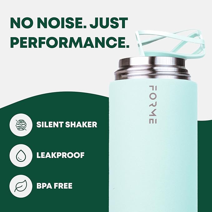 FORME - Shaker, 700ml Stainless Steel Protein Shaker, Double Walled Vacuum Insulated, Cold and Hot Drinks, Silent & Leak Proof, Fits Most Cup Holders (Sea Mist)