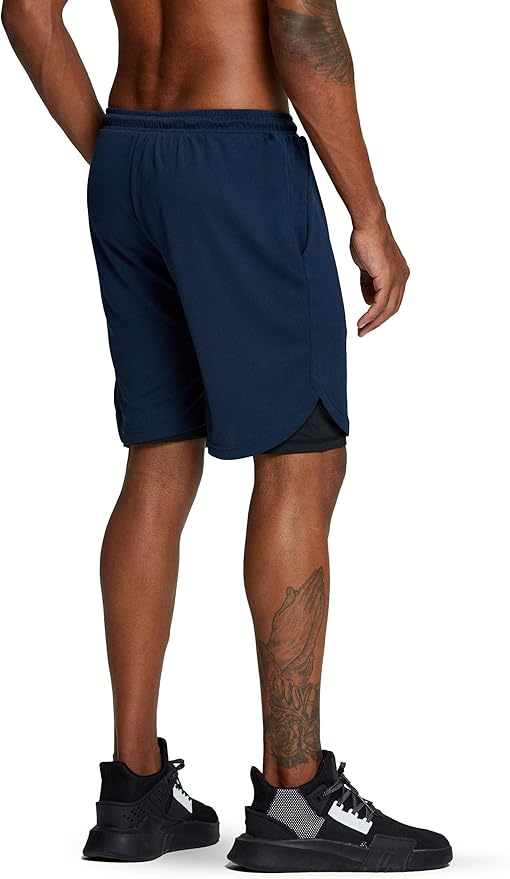 Pinkbomb Men's 2 in 1 Running Shorts Gym Workout Quick Dry Mens Shorts with Phone Pocket