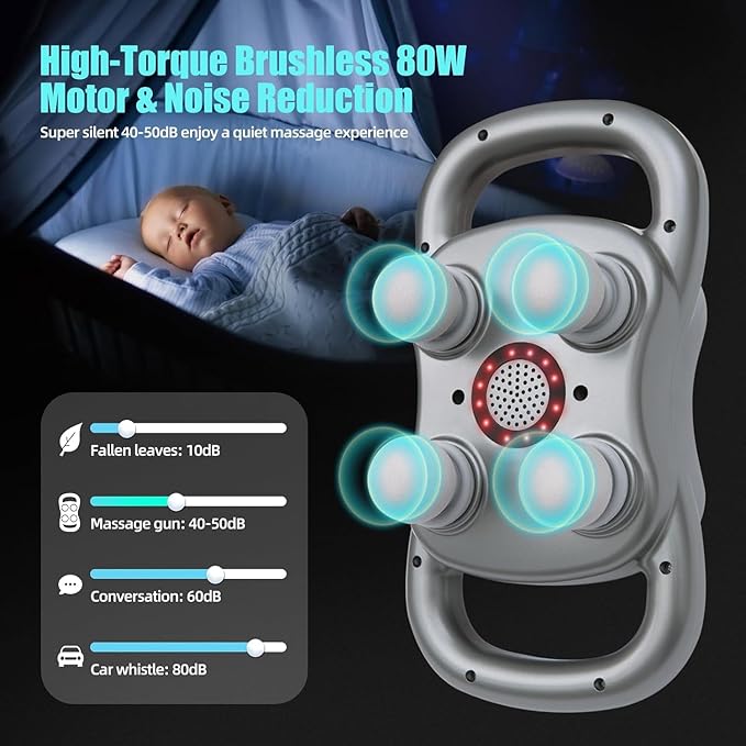 DEITY Massage Gun Deep Tissue, 4-Heads Handheld Electric Body Massager, Percussion Massager for Pain Relief in Back, Leg, Neck, Shoulder and Body, Relax Perfect Gifts for Man Women, Grey