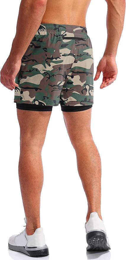 Pudolla Men’s 2 in 1 Running Shorts 5" Quick Dry Gym Athletic Workout Shorts for Men with Phone Pockets