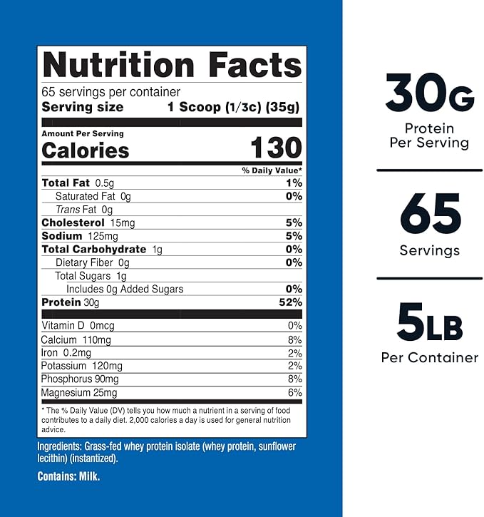 Nutricost Grass-Fed Whey Protein Isolate (Unflavored) 5LBS - rBGH Free, Non-GMO & Gluten Free