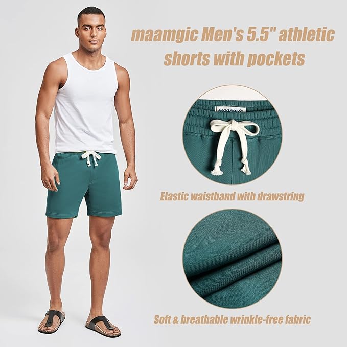 maamgic Mens Athletic Gym Shorts 5.5" Elastic Waist Casual Pajama Pocket Jogger Men Workout Short Pants