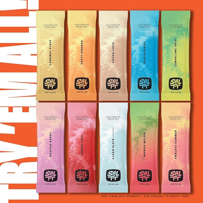 SALTT Electrolytes Powder Flavored Drink Mix - Groovy Grapefruit - 30 Hydration Packets - Magnesium, Potassium, Sodium, Trace Minerals - Zero Sugar & Gluten Free - Travel Essentials