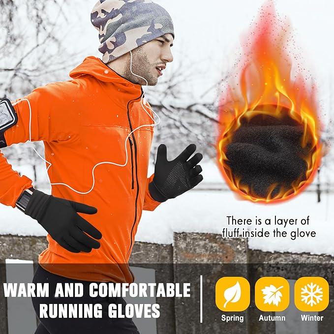 GXCROR Running Gloves Touchscreen Anti-Slip Gloves Lightweight Fleece Sports Gloves Warm Windproof Winter Glove Liner for Men and Women Outdoor