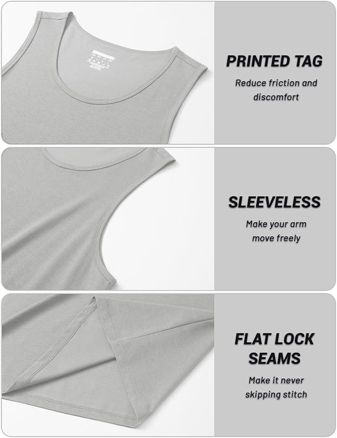 Cotrasen Men's Tank Top UPF 50+ Sleeveless Shirt Cotton Moisture Wicking Casual Gym Workout Shirts Cooling Muscle Tee Shirt