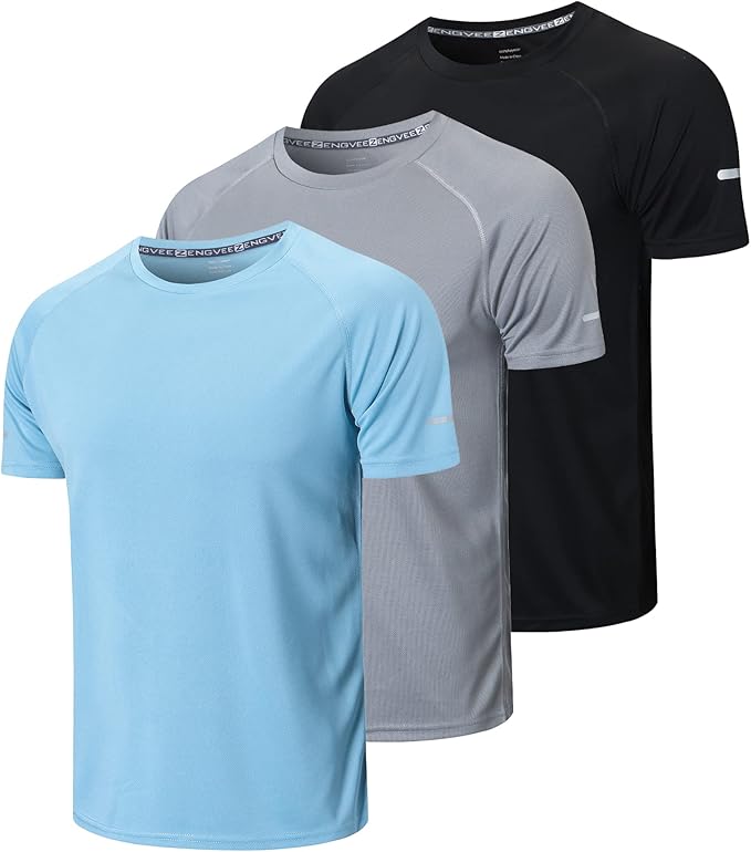 frueo Men's 1/3 Pack Workout Shirts Quick Dry Moisture Wicking Short Sleeve Mesh Athletic T-Shirts