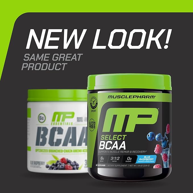 MusclePharm Essentials BCAA Powder, Pre & Post Workout Recovery Drink, Supports Muscle Recovery & Energy Production, Essential Amino Acids Supplement, 30 Servings, Blue Raspberry Flavor