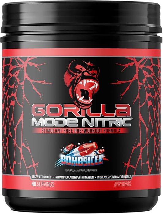 Gorilla Mind - Gorilla Mode Nitric Upgraded Stimulant Free Pre-Workout – Best Tasting and Most Effective Stimulant Free Pre-Workout/Massive Pumps · Vasodilation · Power / 768 Grams (Bombsicle)