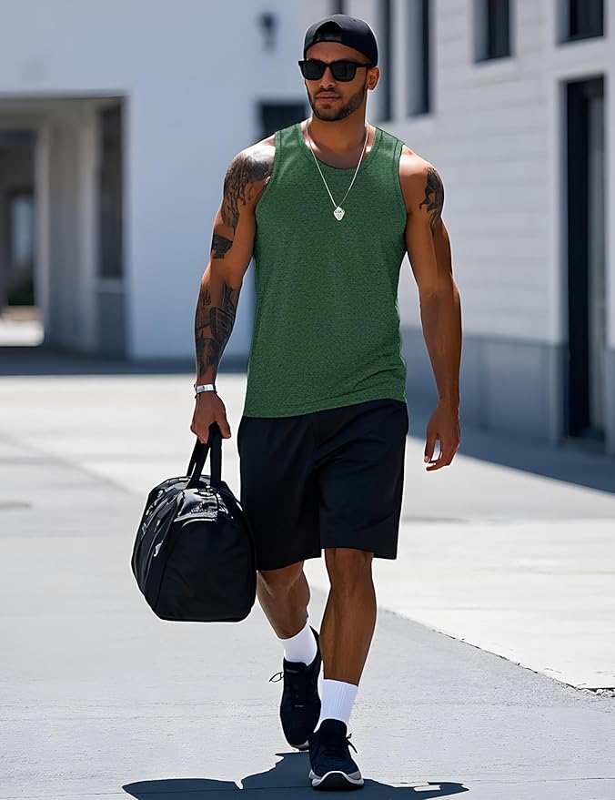 MAGCOMSEN Mens Workout Tank Tops Undershirt Cotton Muscle Athletic Sleeveless Shirts for Gym
