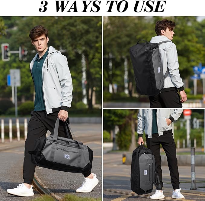 Laripwit Gym Bags for Men, 40L Medium Sports Travel Duffel Bag with Shoe Compartment & Wet Pocket Lightweight Gym Duffle Bag Backpack Multipurpose Weekender Overnight Backpack for Women, Gray