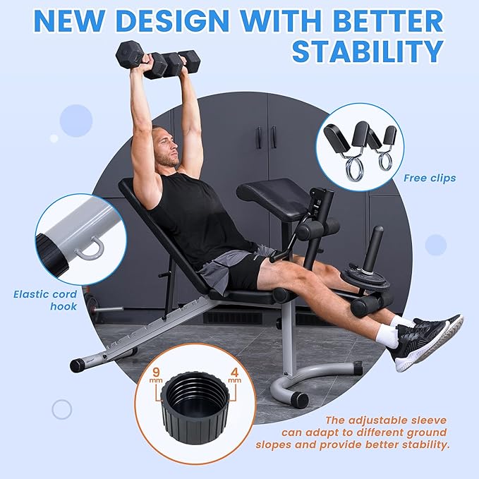 SPORTSOUL Adjustable Weight Bench Professional Utility Heavy Duty Workout Bench Incline Decline Flat Multi-Purpose Bench Press
