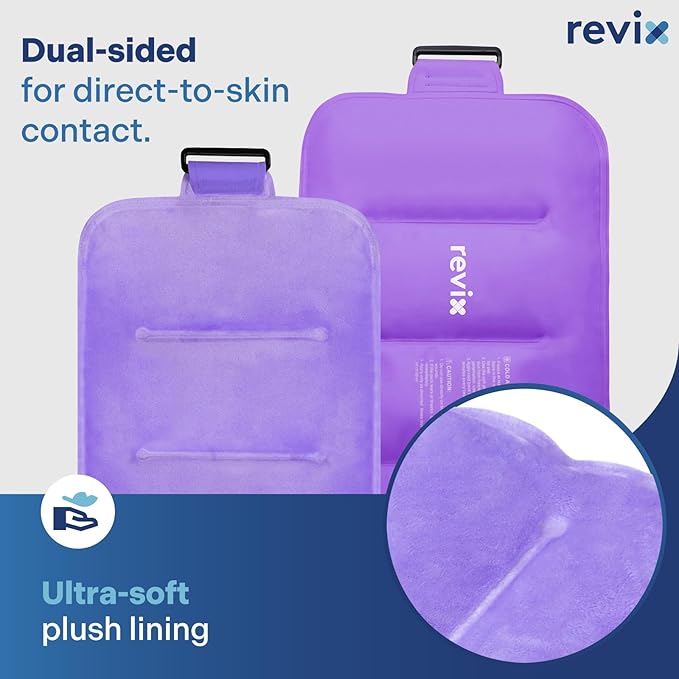 REVIX 2-Pack Large Cold Packs for Back, Rotator Cuff, Hip, Knee, and Shin, Versatile Cold Compress with Soft Plush Lining and Strap, 16" × 9"