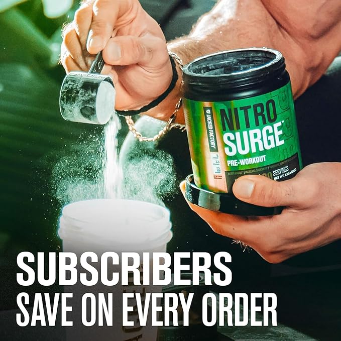 Jacked Factory NITROSURGE Pre Workout Supplement - Endless Energy, Instant Strength Gains, Clear Focus, Intense Pumps - NO Booster & Powerful Preworkout Energy Powder - 30 Servings, Green Apple