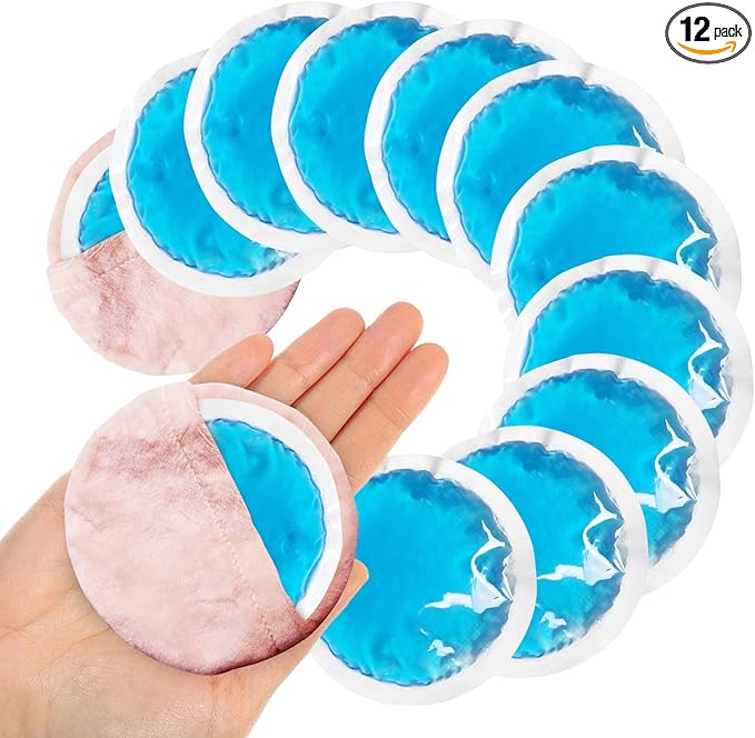 Small Round Ice Packs for Injuries, 12 Pack Soft Cosmetic Ice Packs for Face, Reusable Hot Cold Gel Pack Circular Cold Compress with 2 Wrap for Pain Relief, Toothaches, Breast Surgery, Wisdom Teeth