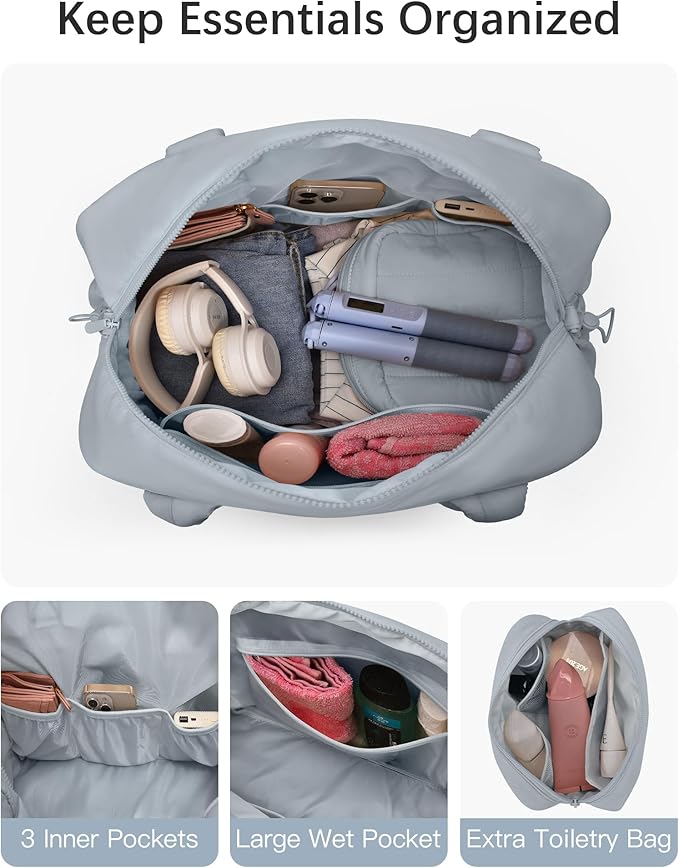 oscaurt Gym Bag for Women Lightweight Duffle Bag for Travel with Toiletry Pouch Water Resistant Carry On Weekender Overnight Duffel