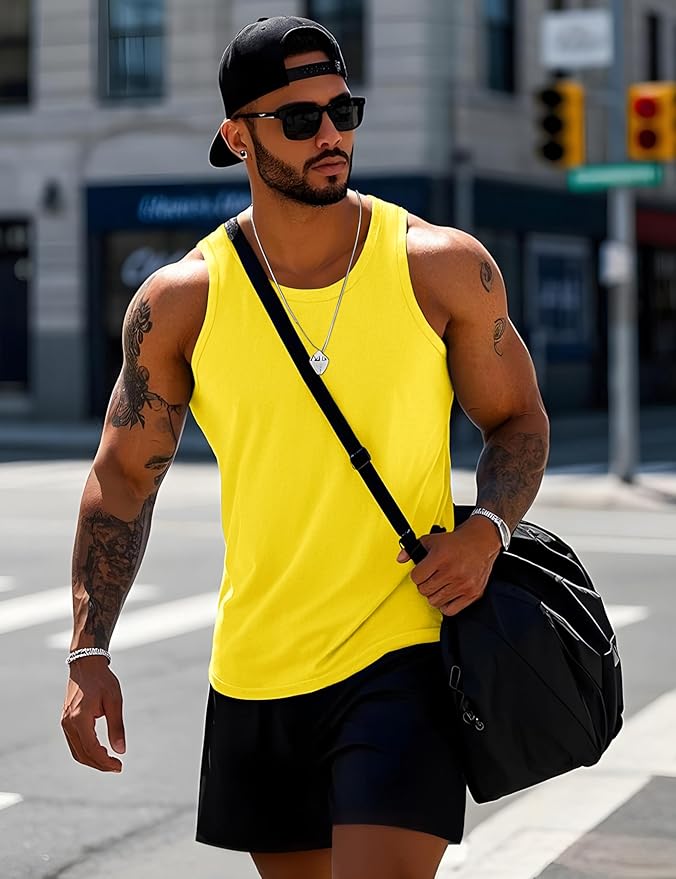 MAGCOMSEN Mens Workout Tank Tops Undershirt Cotton Muscle Athletic Sleeveless Shirts for Gym