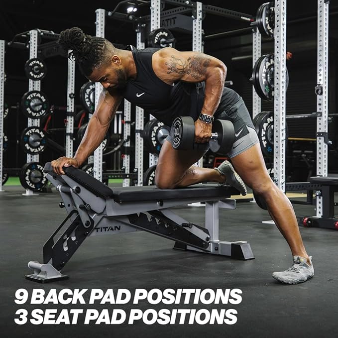 Titan Fitness TITAN Series Adjustable Bench, Supports 600 LB Incline, 1,000 LB Flat, Versatile Single Post Utility Workout Bench for Home Gym, Weightlifting, Strength Training