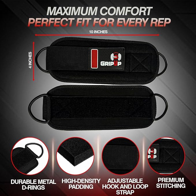 Adjustable Neoprene Ankle Straps for Cable Machines – Heavy Duty Ankle Cuffs for Leg Workouts, Kickbacks, Glute Training, Resistance Bands – Secure Fit for Women & Men (Pair, Black)