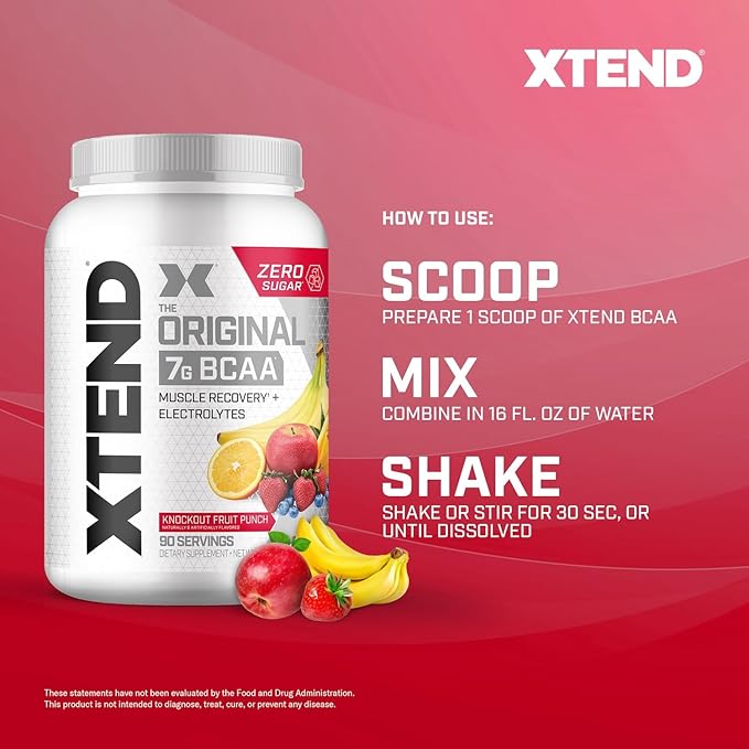 XTEND Original BCAA Powder Knockout Fruit Punch | Sugar Free Post Workout Muscle Recovery Drink with Amino Acids | 7g BCAAs for Men & Women | 90 Servings
