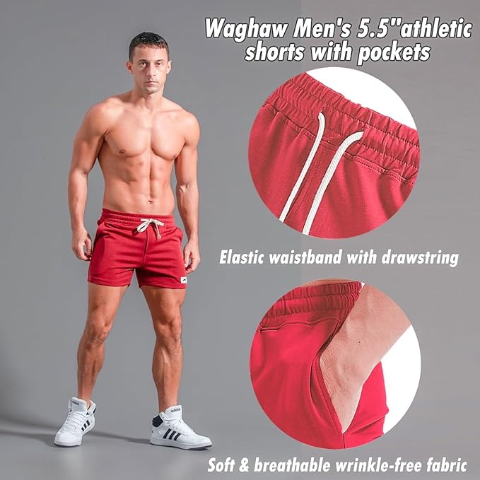 Mens 5 Inch/7 Inch Cotton Shorts Mens Sweat Athletic Shorts for Men Gym Worket Shorts with Pockets