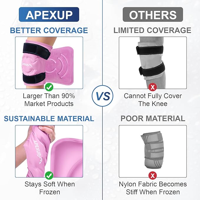 APEXUP Ice Pack for Knee Pain Relief, Large Reusable Wrap After Surgery, Flexible Gel Cold Pack for Injuries, Pain Relief for Back, Shoulder, Elbow, Ankle and Leg (Pink, XXL, 1PK)