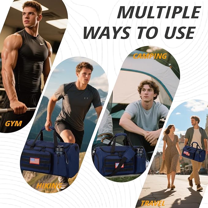 Tactical Gym Bag for Men, 40L Large Capacity Duffle Bags with Shoes Compartment, Sports Bag with wet compartment, Multi-functional Weekend Bags Suitable for Travel, Camping,hiking