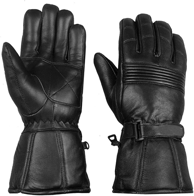 Jackets 4 Bikes Winter Motorcycle Gloves, Premium Biker Sheep Leather Thinsulate Warm Cold Weather Water Resistance Windproof Gauntlet for Men and Women