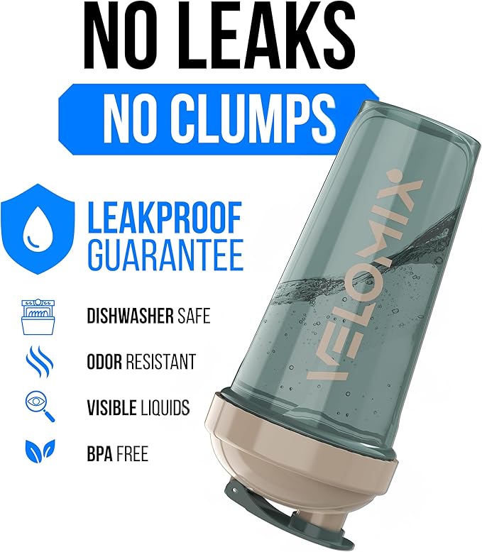 VELOMIX -2 Pack- 28 oz Protein Shaker Bottles for Protein Mixes - 2x Wire Whisk | Leak Proof Shaker Cups for Protein Shakes | Protein Shaker Bottle Pack | Shakers for Protein Shakes-Blue&Beige