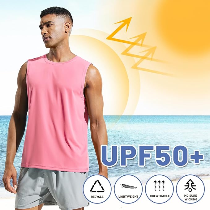 MIER Men's Workout Tank Tops UPF 50+ Swim Shirts Quick Dry Running Sleeveless UV Protection Muscle Tees