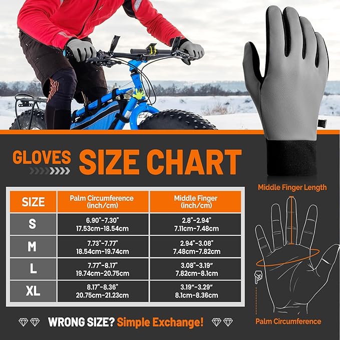 GXCROR Winter Gloves with Windproof & 3M Thermal Insulation, Touchscreen & Anti-Slip, Ideal for Running, Cycling, Hiking, Driving, and Outdoor Activities