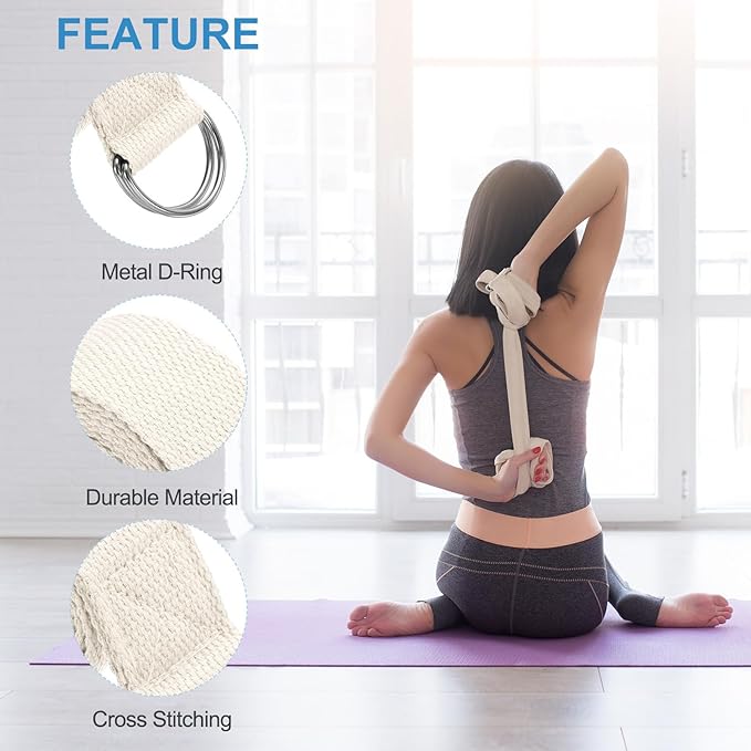 PATIKIL Yoga Strap for Stretching Cotton Yoga Belt with Adjustable Metal D-Ring Buckle Stretch Bands for Fitness Pilates