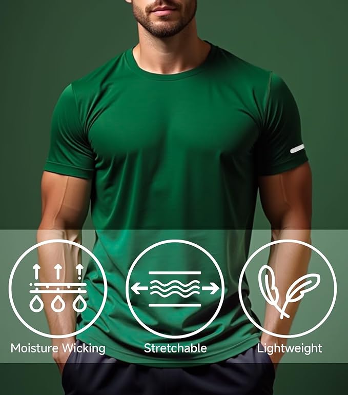 Mens Workout Shirts Fitted, Quick Dry Gym Tshirts Running Athletic Top Moisture Wicking Tee