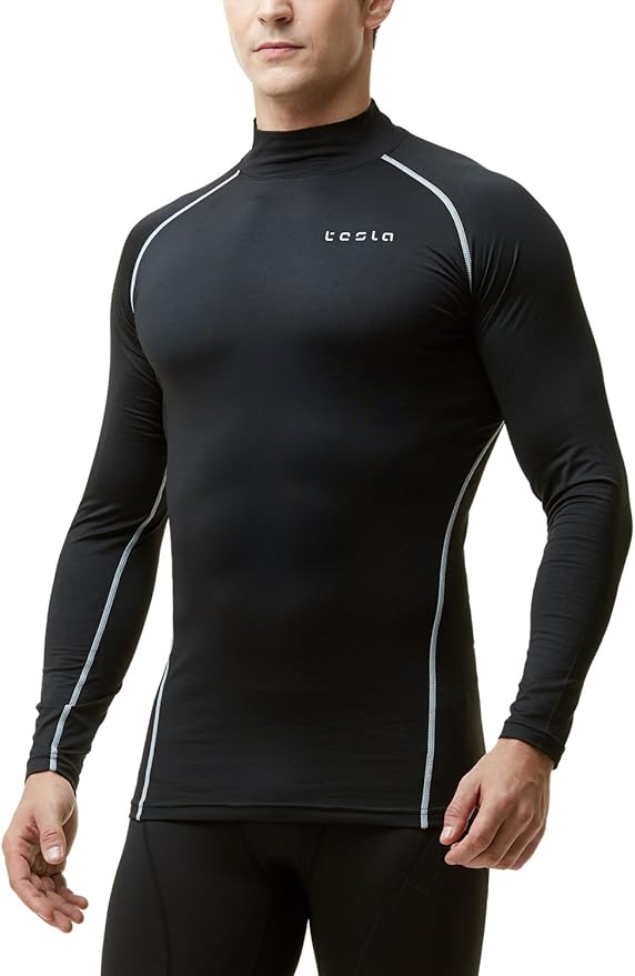 TSLA Men's Thermal Long Sleeve Compression Shirts, Mock/Turtleneck Winter Sports Running Base Layer Top