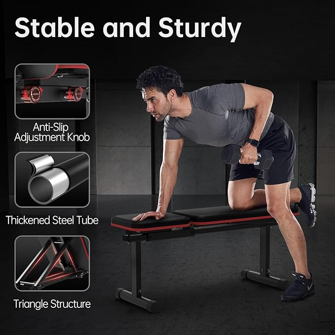 PASYOU Flat Weight Bench, Adjustable Strength Training Bench, Workout Bench for Home Gym, Multifunctional Exercise Bench