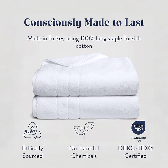 Brooklinen Super-Plush Turkish Cotton Bath Sheets Set of 2 Cotton, 820 GSM, Highly Absorbent, Machine Washable, Perfect for Home & Bathroom (40" x 65", White)