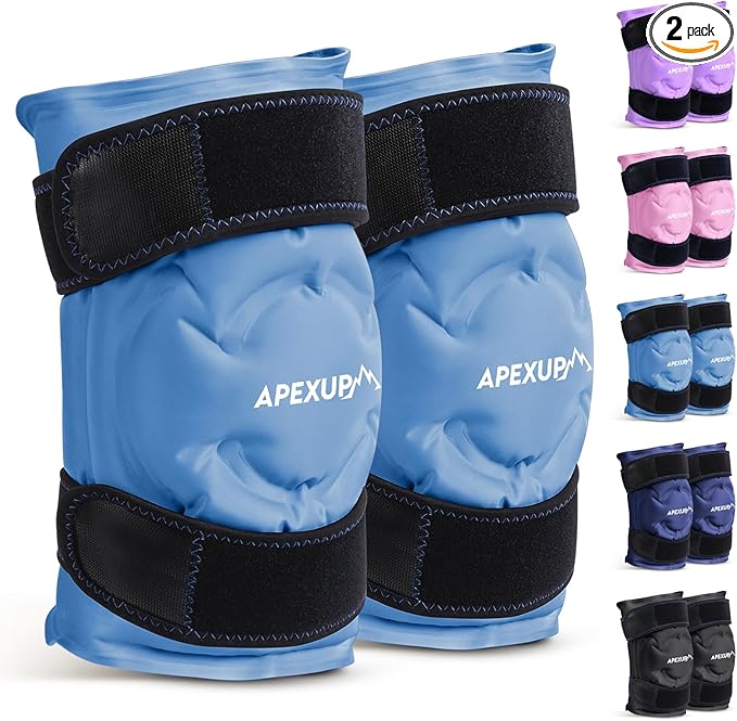 APEXUP Ice Pack for Knee Pain Relief, Large Reusable Wrap After Surgery, Flexible Gel Cold Pack for Injuries, Pain Relief for Back, Shoulder, Elbow, Ankle and Leg (Blue, XXL, 2PK)