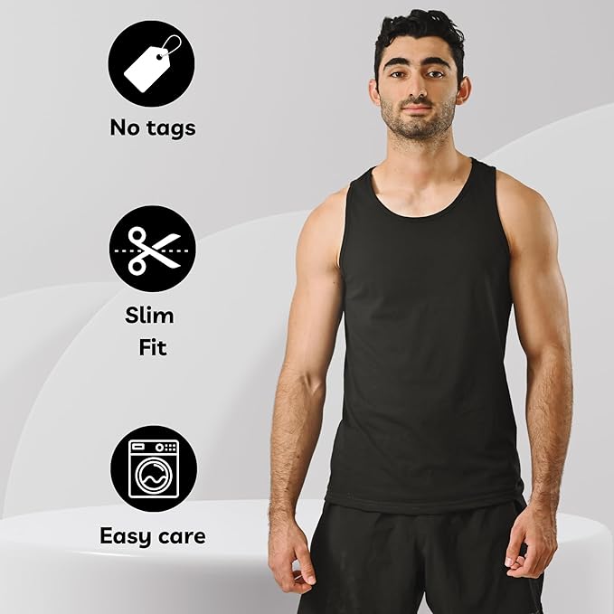 POFF Men’s Tank Top 3-Pack – Sleeveless Shirts for Gym & Workout, 100% Cotton Muscle Fit, Breathable Athletic Wear