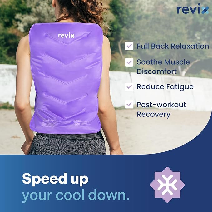 REVIX Extra-Large Back Ice Pack, Reusable Gel Cold Compress Wrap for Full Back Relief, Ideal for Muscle Pain, Tiredness, Recovery, and Sore Muscles – Adjustable Straps, Purple