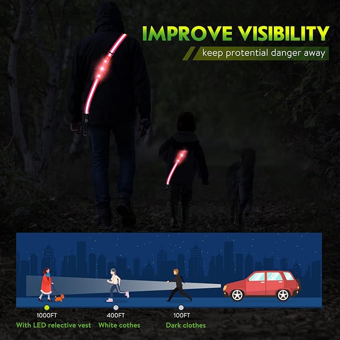 Simket Reflective Walking Gear, Rechargeable Led Reflective Sash, Adjustable Night Walking Safety Gear, High Visibility Safety Lights for Walking at Night for Men Women Jogging Running Biking
