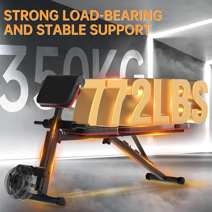 JOROTO Adjustable Weight Bench Foldable Workout Bench with Leg Extension and Preacher Curl Incline Decline Exercise Bench Press 772LBS Load Strength Training Benches for Home Gym Full Body Workout