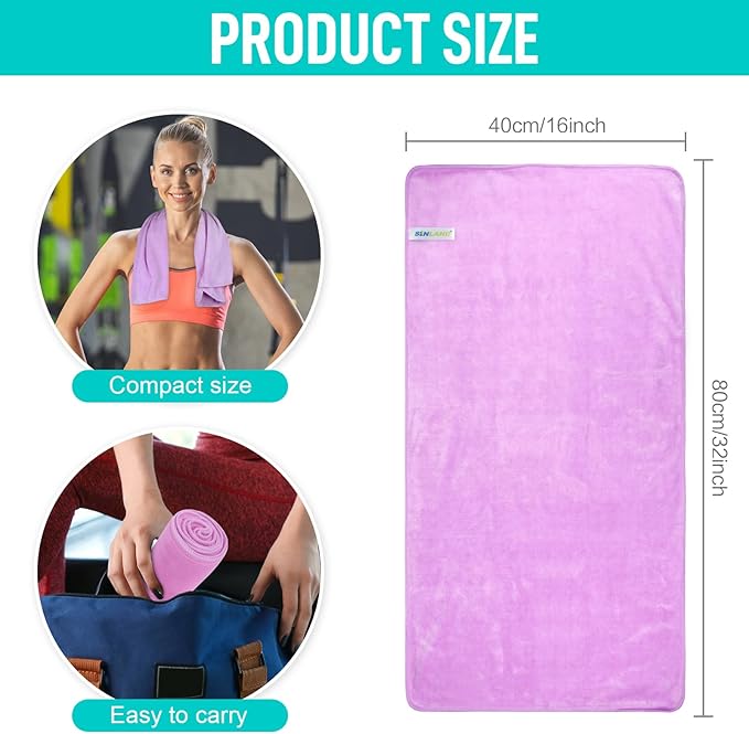 SINLAND Microfiber Gym Towels Sports Fitness Workout Sweat Towel Super Soft and Absorbent 3 Pack 16 Inch X 32 Inch