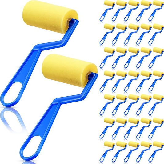 Tenceur 3 Inch Foam Paint Rollers Painting Sponge Roller Small Sponge Paint with Plastic Handle for Young Artists Kids Early Educational Graffiti Painting Art Craft Supplies(50 Pieces)
