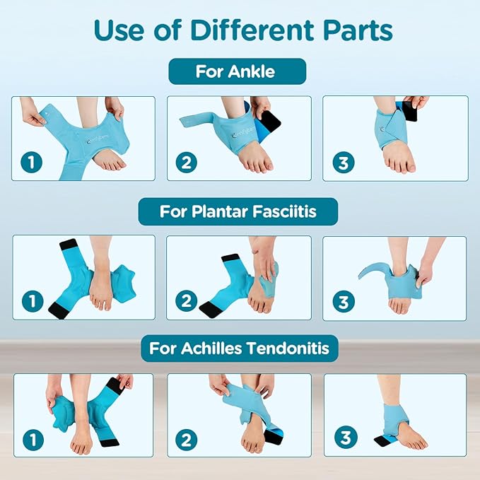 Comfytemp Ankle Ice Pack Wrap for Swelling, Plantar Fasciitis, Foot Pain Relief, FSA Eligible, Gel Packs for Injuries Reusable, Hot Cold Compression for Achilles Tendonitis, Sprain Ankles, Gift, 2 Pcs