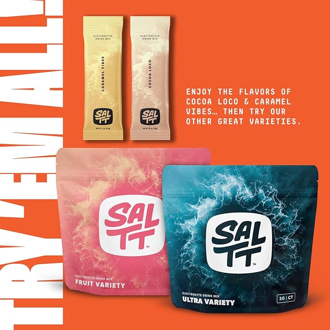 SALTT Electrolytes Powder Packets, Cocoa Variety Pack (30 Packets) - Magnesium, Potassium, Sodium, Trace Minerals - Vegan, Sugar Free, Gluten Free - Travel Essentials - Made in USA
